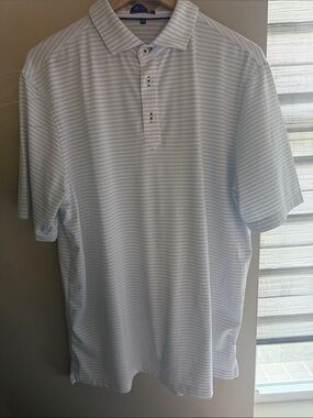 Stitch golf Light Blue Striped Men’s Polo Shirt - Classic Short Sleeve size M/L